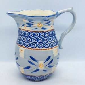 Temptations Old World Blue 1.5 Quart Pitcher Jug Blue Floral 8” Tall kitchenware